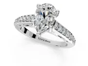 Solitaire Engagement Ring Setting for Pear-Shaped Center with Pave Cathedral Band and Prong Head in Sterling Silver