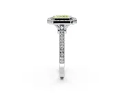 Halo Engagement Ring Setting for Fancy Yellow Radiant Cut Center with Milgrain Frame, Pave Band and Prong Head in White Gold