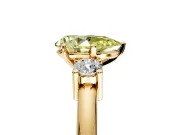3 Stone Engagement Ring Setting for Fancy Yellow Pear-Shaped Center with Wide Plain Band and Prong Head in Yellow Gold