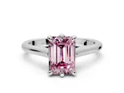 Solitaire Engagement Ring Setting for Fancy Pink Emerald Cut Center with Cathedral Band and Prong Head in White Gold