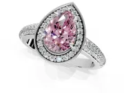 Milgrain Halo Engagement Ring Setting for Fancy Pink Pear-Shaped Center with Three-Sided Pave Band and Prong Head in Sterling Silver