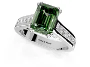 Solitaire Engagement Ring Setting for Fancy Green Emerald Cut Center with Channel Band and Double Claw Prong Head in Sterling Silver