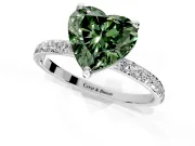 Solitaire Engagement Ring Setting for Fancy Green Heart-Shaped Center with Pave Accents and Prong Head in Sterling Silver