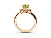 3 Stone Engagement Ring Setting for Fancy Yellow Round Cut Center with Wide Plain Band and Prong Head in Rose Gold