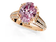Solitaire Engagement Ring Setting for Fancy Pink Oval Center with Accented Split Shank and Prong Head in Rose Gold