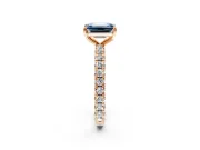 Solitaire Engagement Ring Setting for Fancy Blue Emerald Cut Center with Shared-Prong Accents and Prong Head in Rose Gold