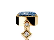 Milgrain Bezel Engagement Ring Setting for Fancy Blue Radiant Cut Center with Marquise Stations and Bezel Head in Yellow Gold
