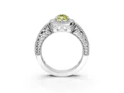 Milgrain Halo Engagement Ring Setting for Fancy Yellow Marquise Center with Pave Band and Prong Head in Platinum