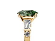 Bar-Set Engagement Ring Setting for Fancy Green Oval Center with Tapered Baguette Accents and Prong Head in Yellow Gold