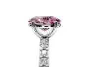 Solitaire Engagement Ring Setting for Fancy Pink Oval Center with Round Cut Pave Band and Prong Head in Sterling Silver
