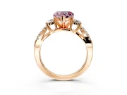 3 Stone Engagement Ring Setting for Fancy Pink Heart-Shaped Center with Pave Split Shank and Prong Head in Rose Gold