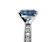 Milgrain Pave Engagement Ring Setting for Fancy Blue Emerald Cut Center with Accent Band and Prong Head in White Gold