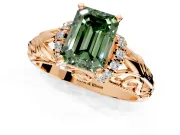 Solitaire Engagement Ring Setting for Fancy Green Emerald Cut Center with Filigree Accent Basket and Prong Head in Rose Gold