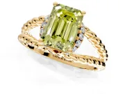 Halo Engagement Ring Setting for Fancy Yellow Emerald Cut Center with Rope Twist Split Shank and Prong Head in Yellow Gold