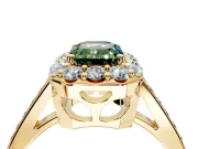 Floral Halo Engagement Ring Setting for Fancy Green Emerald Cut Center with Large Halo Accents and Prong Head in Yellow Gold