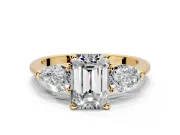 3 Stone Engagement Ring Setting for Emerald Cut Center with Large Pear-Shaped Accents and Prong Head in Yellow Gold