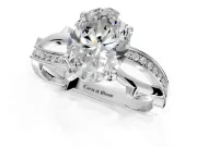 Solitaire Engagement Ring Setting for Oval Center with Pave and Plain Crossover Band and Prong Head in Platinum
