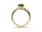 Solitaire Engagement Ring Setting for Fancy Green Radiant Cut Center with Trailing Leaf Accent Band and Prong Head in Yellow Gold