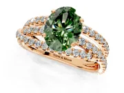Solitaire Engagement Ring Setting for Fancy Green Oval Center with Woven 3-Strand Pave Band and Prong Head in Rose Gold