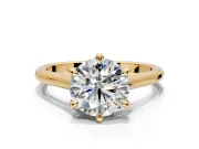 Solitaire Engagement Ring Setting for Round Cut Center with Cathedral Band and Prong Head in Yellow Gold