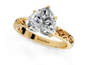 Solitaire Engagement Ring Setting for Heart-Shaped Center with Milgrain X Pattern Band and Prong Head in Yellow Gold