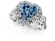 Halo Engagement Ring Setting for Fancy Blue Heart-Shaped Center with Open Scroll Shoulders and Prong Head in Sterling Silver