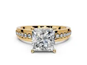 Solitaire Engagement Ring Setting for Princess Cut Center with Raised Channel Band and Prong Head in Yellow Gold