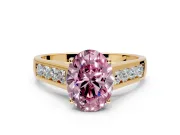 Solitaire Engagement Ring Setting for Fancy Pink Oval Center with Cathedral Channel Band and Prong Head in Yellow Gold