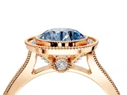 Halo Engagement Ring Setting for Fancy Blue Round Cut Center with Milgrain Pave Band and Bezel Head in Rose Gold