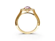 Milgrain Halo Engagement Ring Setting for Fancy Pink Pear-Shaped Center with Bezel Point Accents and Prong Head in Yellow Gold