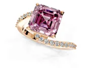 Solitaire Engagement Ring Setting for Fancy Pink Asscher Cut Center with Pave Bypass Swirl Band and Prong Head in Rose Gold
