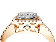 Accent Halo Engagement Ring Setting for Princess Cut Center with Full-Length Pave Band and Prong Head in Rose Gold