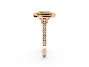 Halo Engagement Ring Setting for Fancy Yellow Asscher Cut Center with Milgrain Frame, Pave Band and Prong Head in Rose Gold