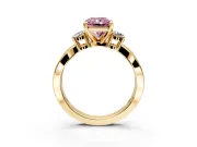 3 Stone Engagement Ring Setting for Fancy Pink Radiant Cut Center with Pave Twist Band and Prong Head in Yellow Gold
