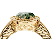 Milgrain Halo Engagement Ring Setting for Fancy Green Heart-Shaped Center with Pave Band and Prong Head in Yellow Gold