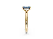 Hidden Halo Engagement Ring Setting for Fancy Blue Emerald Cut Center with Thin Rounded Band and Prong Head in Yellow Gold