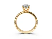 Solitaire Engagement Ring Setting for Round Cut Center with XO Engraved Band and Prong Head in Yellow Gold