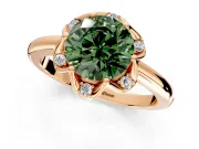 Floral Frame Engagement Ring Setting for Fancy Green Round Cut Center with Accent Clusters and Prong Head in Rose Gold