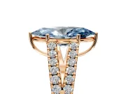 Solitaire Engagement Ring Setting for Fancy Blue Marquise Center with Pave Split Shank and Prong Head in Rose Gold