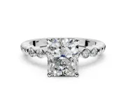 Solitaire Engagement Ring Setting for Radiant Cut Center with Bezel-Dot Beaded Band and Prong Head in Sterling Silver