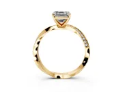 Side Accent Engagement Ring Setting for Asscher Cut Center with Accent Shoulders and Prong Head in Yellow Gold