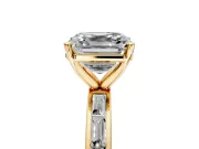 Solitaire Engagement Ring Setting for Asscher Cut Center with Channel Baguette Band and Prong Head in Yellow Gold