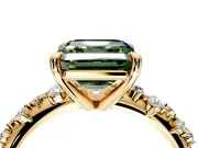 Solitaire Engagement Ring Setting for Fancy Green Asscher Cut Center with Trailing Leaf Accent Band and Prong Head in Yellow Gold