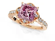 Floral Engagement Ring Setting for Fancy Pink Princess Cut Center with Pave Band and Floral Prong Head in Rose Gold