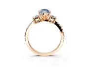 3 Stone Engagement Ring Setting for Fancy Blue Marquise Center with Round Cut Side Accents and Prong Head in Rose Gold