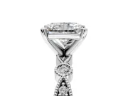 Solitaire Engagement Ring Setting for Radiant Cut Center with Milgrain Bezel Accents and Prong Head in Platinum