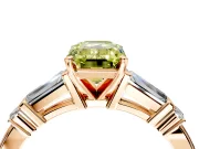 Bar-Set Engagement Ring Setting for Fancy Yellow Emerald Cut Center with Tapered Baguette Accents and Prong Head in Rose Gold