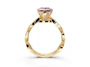 Solitaire Engagement Ring Setting for Fancy Pink Princess Cut Center with Accented Twist Band and Leaf Prong Head in Yellow Gold