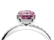 Solitaire Engagement Ring Setting for Fancy Pink Radiant Cut Center with Fine Pave Band and Prong Head in Platinum