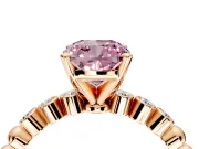 Solitaire Engagement Ring Setting for Fancy Pink Cushion Cut Center with Bezel-Dot Beaded Band and Prong Head in Rose Gold